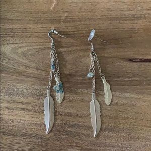 Gold, metal, feather earrings